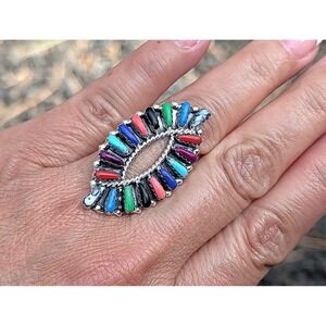 Handmade Navajo Cluster Ring Size 7 - Women's Southwest Signed NA Jewelry **